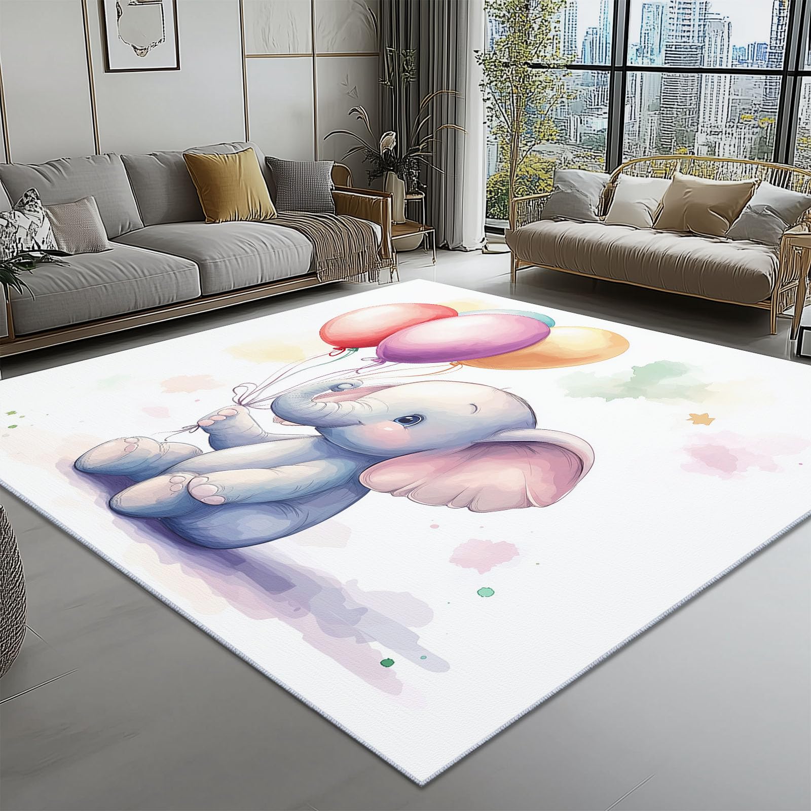 Tapis Salon Poils Courts Cartoon Minimaliste, 140 x 200 cm