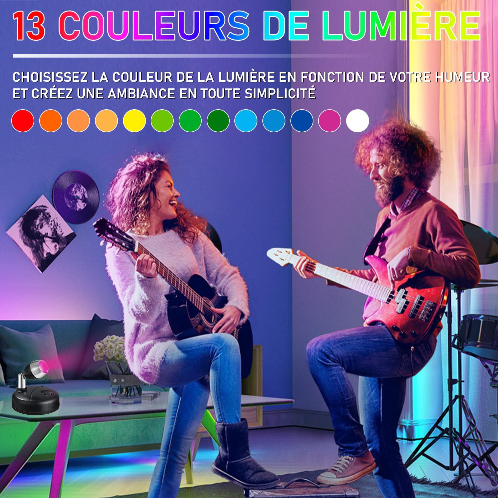 DONGKER Projecteur LED Sans Fil Intérieur - Éclairage Plantes Art Mural Avec Télécommande