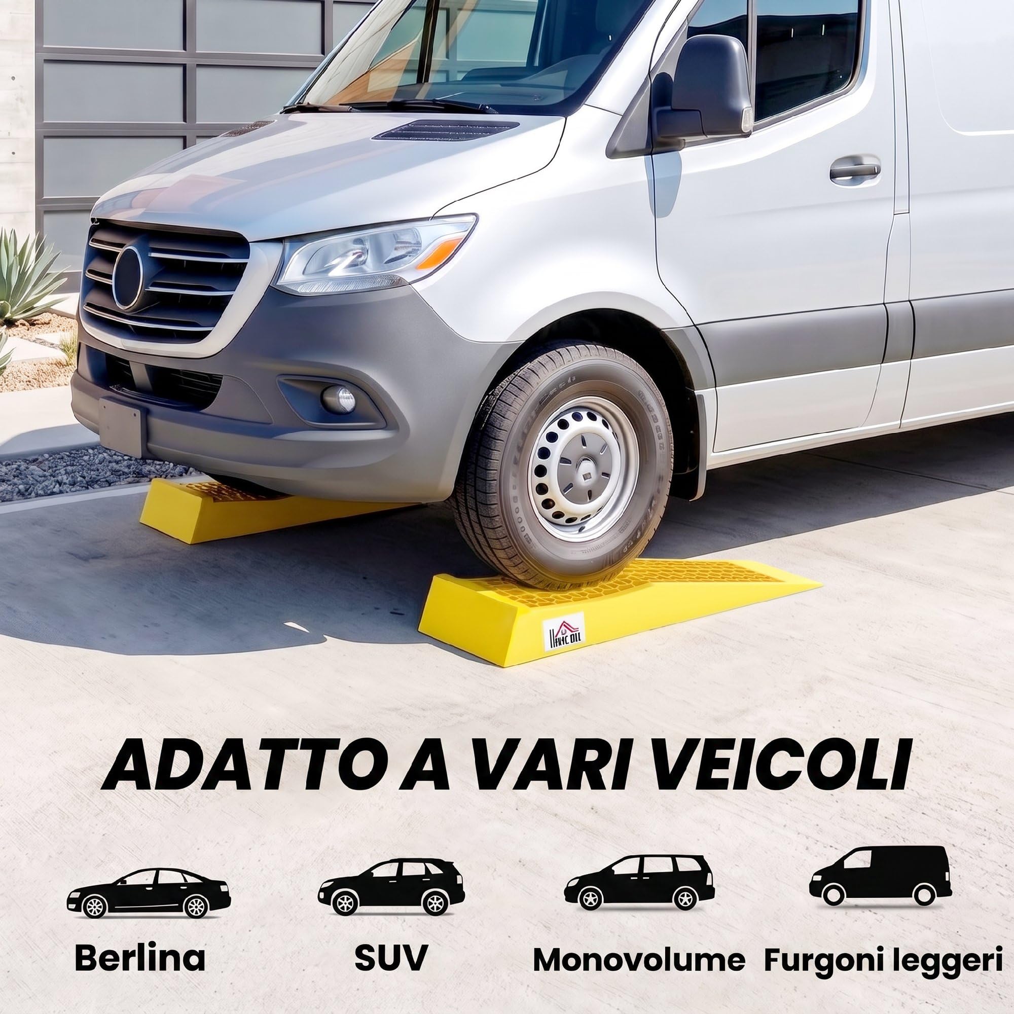 HOMCOM Set di 2 Rampe di Carico in Plastica per Auto con Capacità 3 Tonnellate per Pezzo, Pedane Antiscivolo per Manutenzione Macchine, Camper e Furgoni, 70x19.5x7.8 cm, Giallo