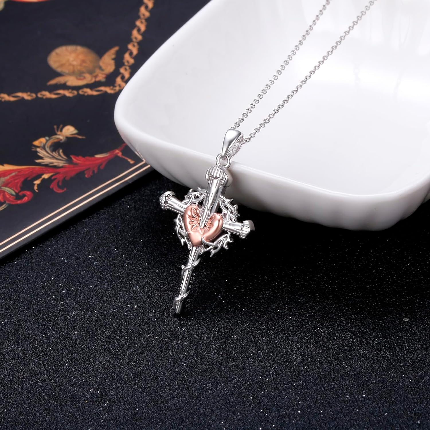 S925 Sterling Silver Cross Heart Pendant Necklace Jewelry Religious Gifts for Women Mom Wife Girlfriend - Image 4