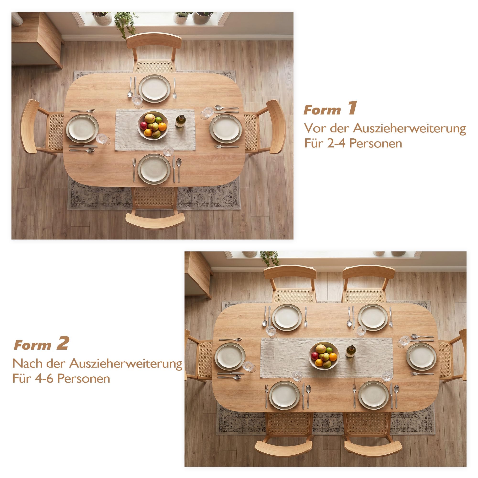 GRAVFORCE Esstisch ausziehbarer 120-160 cm Oval Küchentisch mit Stauraum | Seitenschränken, platzsparender Esszimmertisch für 4–6 Personen robuste Holzoptik für Esszimmer Nussbaumbraun