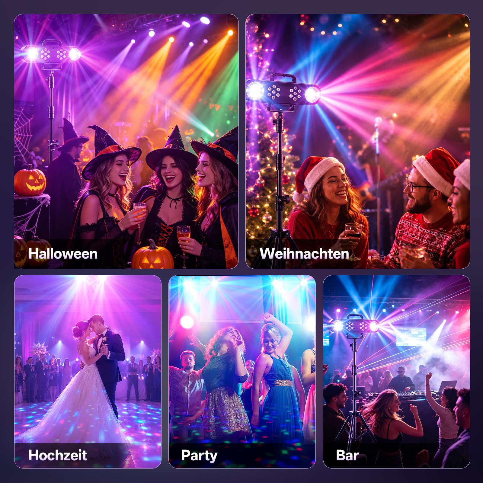 4-in-1 Discolicht Partylicht mit Ständer, Discokugeln, PAR-Lichtern mit Fernbedienung und Tragetasche,Bühnenbeleuchtungssystem mit Ton aktiviert, für Bar, Gig, Move, Hochzeit, Weihnachten