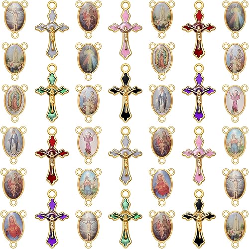 60 unidades30 unidades, rosario católico, cruz y centro, dijes milagrosos de aleación, esmaltado, crucifijo, imagen de Jesús, Nuestra Señora,