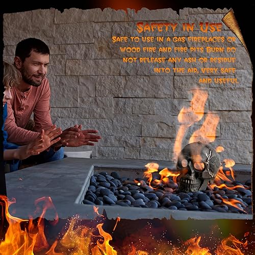 Miniatura 4 de Shimeyao Registro de metal ignífugo de 9 x 6.7 x 6 pulgadas, calavera, tronco de gas imitado para chimeneas de interiores y exteriores, piedra para