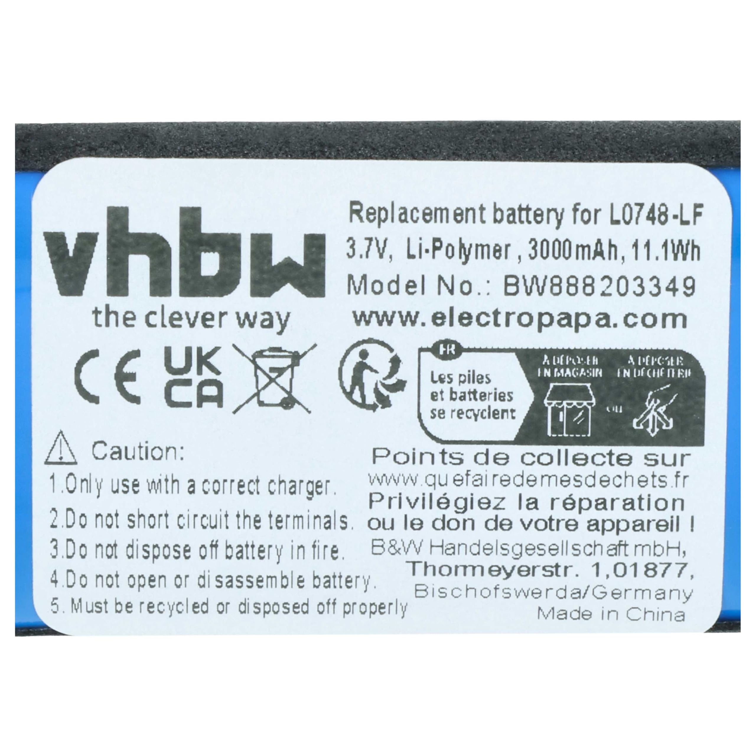 vhbw Bateria kompatybilna z JBL Flip 3 SE, 3 Stealth Edition, Essential, głośniki (3000mAh, 3,7V, Li-polimer)
