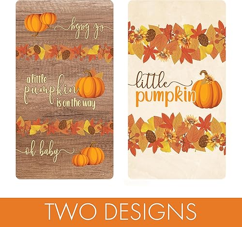 Miniatura 10 de Mini envolturas de barra de chocolate para baby shower de calabaza naranja, revelación de género del bebé de otoño, 45 calcomanías