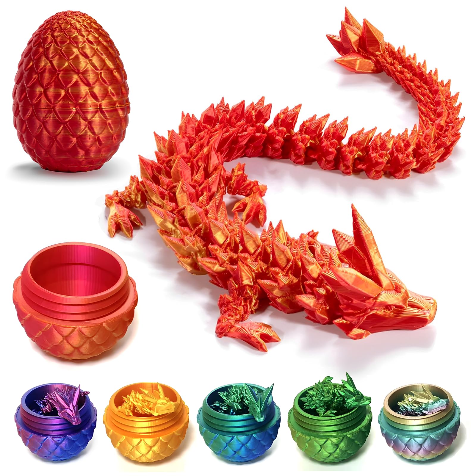 ZZXIAOJIE 3D Printed Dragon Egg Fidget Toys Mystery Crystal 3D Printed Animals Articulated Dragon Easter Eggs Gifts Home Desk Decor (Red.A)