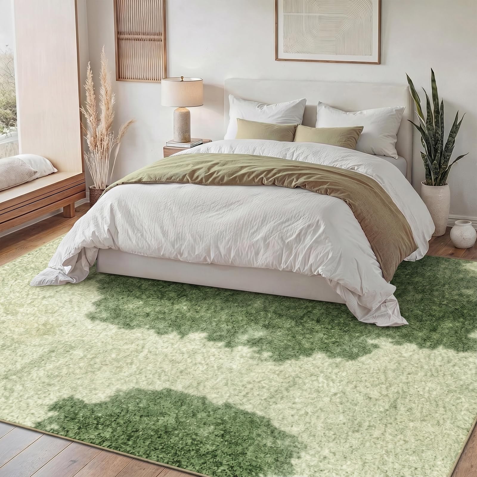 Tapis Vert Abstrait Moderne, Lavable, antidérapant, 120 x 180 cm