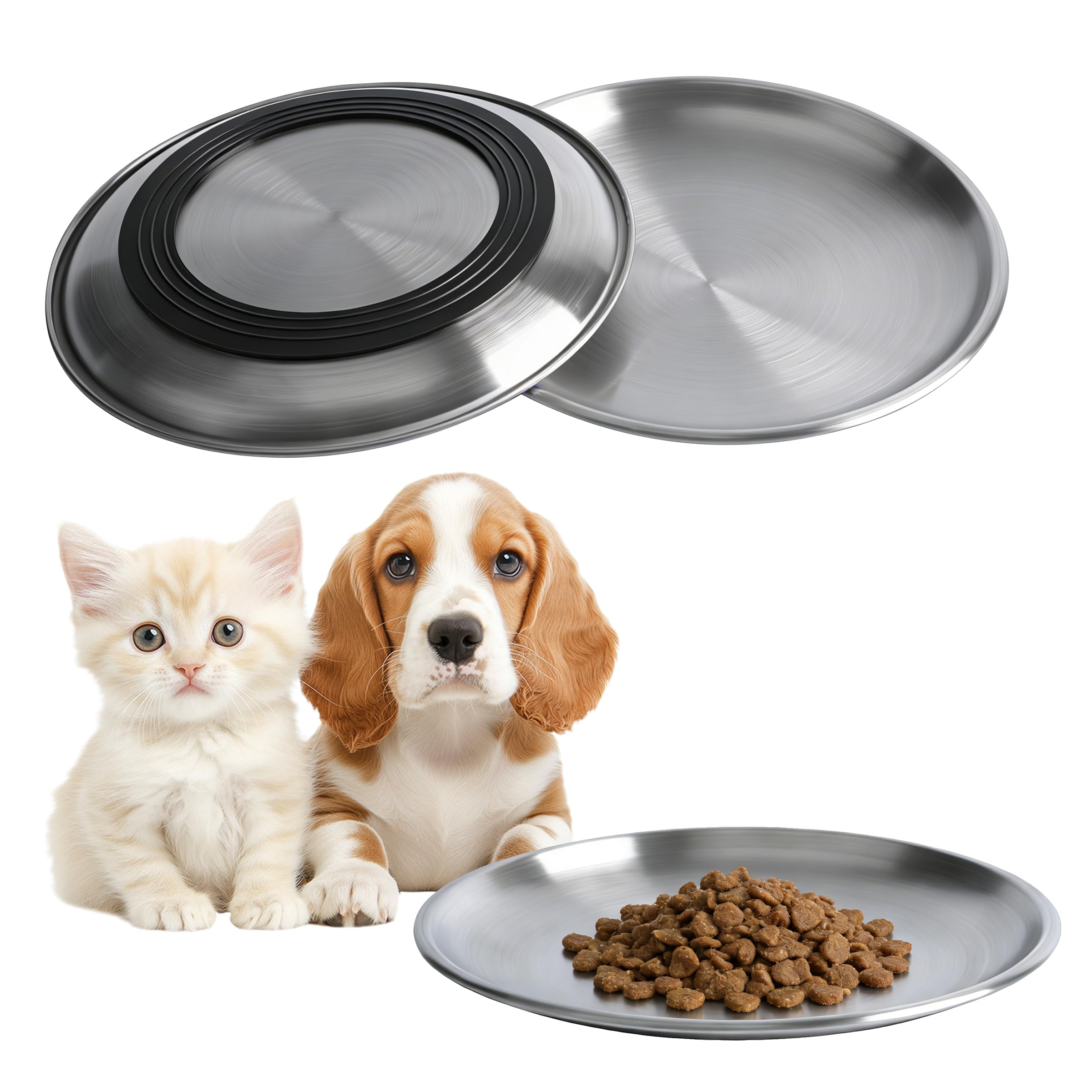 3Pcs Cat Food Bowls, Stainless Steel Non-Slip Cat Bowls,Whisker Fatigue Cat Dishes Food Plate Pet Feeding Plates Whisker Friendly Kitten Bowls for Indoor Cat Small Dog for Wet & Dry Food Dish
