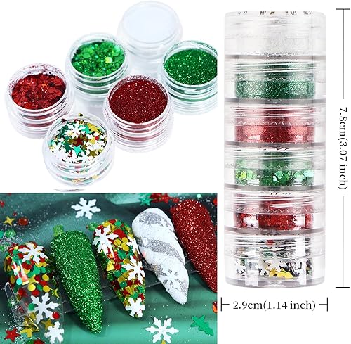 Miniatura 2 de Decoración de uñas de Navidad con purpurina, diseño de uñas verde y rojo, diseños holográficos de Navidad para invierno, copos de invierno,