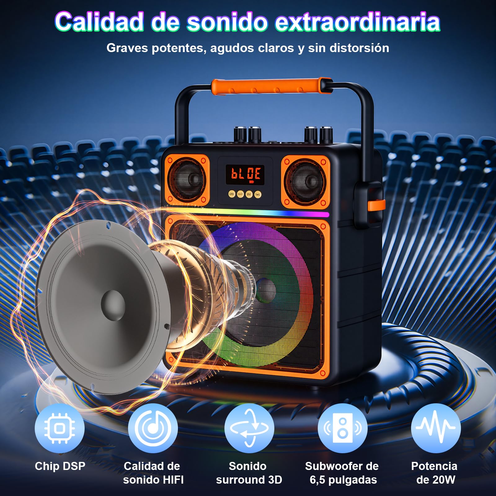 GuKKK Karaoke, Altavoz Bluetooth Portátil para Adultos y Niños con 2 Micrófonos Inalámbricos, Altavoz de Karaoke Bluetooth con Luces LED, Karaoke Profesional Completo, Soporta TF/USB/AUX/FM/TWS(Negro)