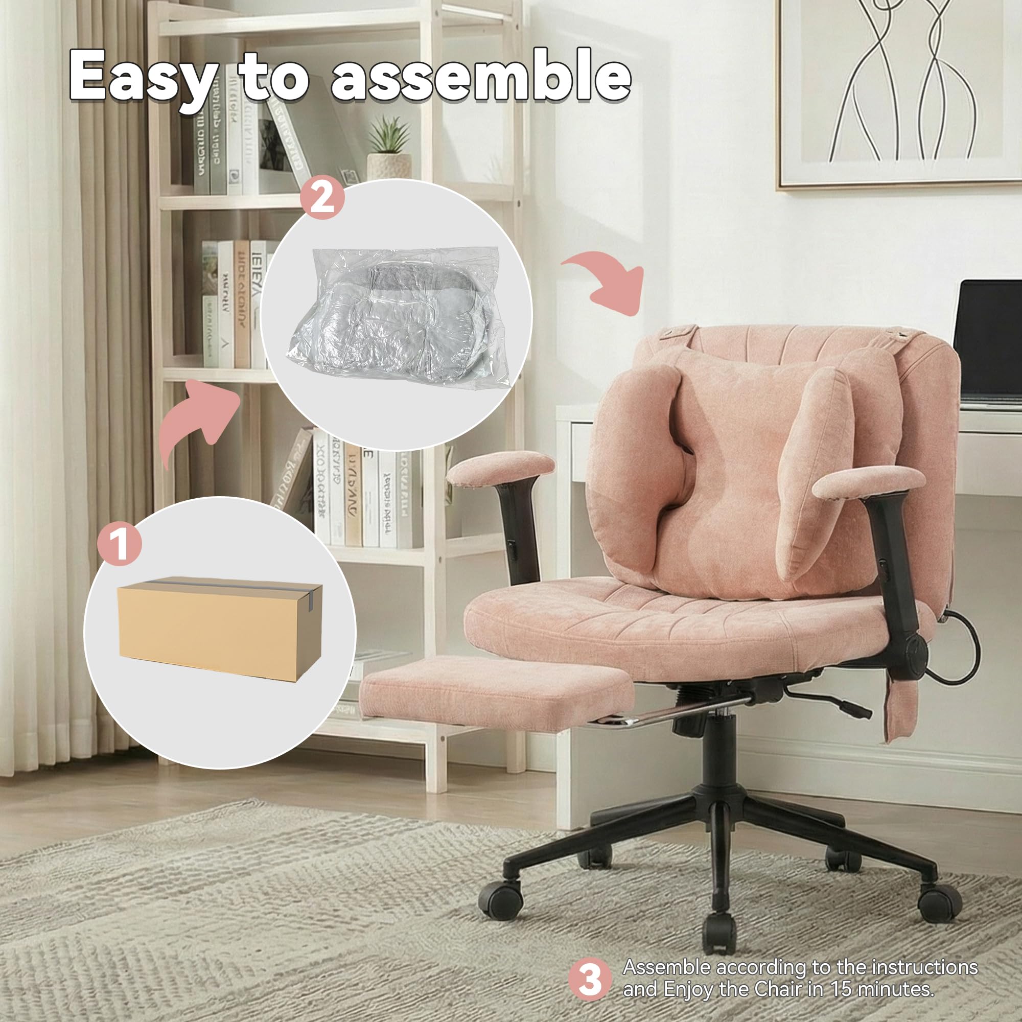 EBELLO Homeoffice Stuhl, Drehstuhl, Schreibtischstuhl mit Fußstütze höhenverstellbar Tragfähigkeit 150kg Gaming Stuhl mit Armlehnen Rollen, für Arbeitszimmer, Rosa