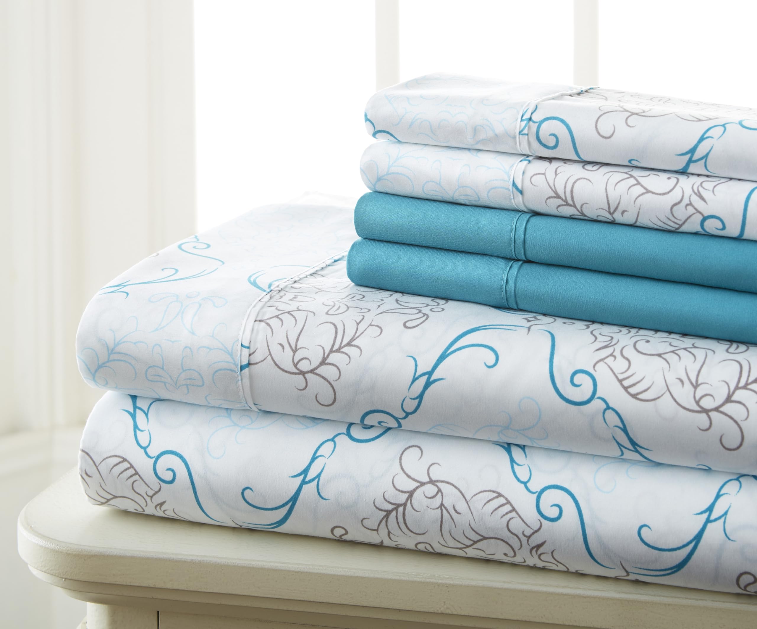 Queen Size Bed Sheets Set Deep Pockets - 6PC Floral Ultra Soft Microfiber Bed Sheets - Easy to Clean, 90 Thread Count Sheets Includes 1 Fitted, 1 Flat