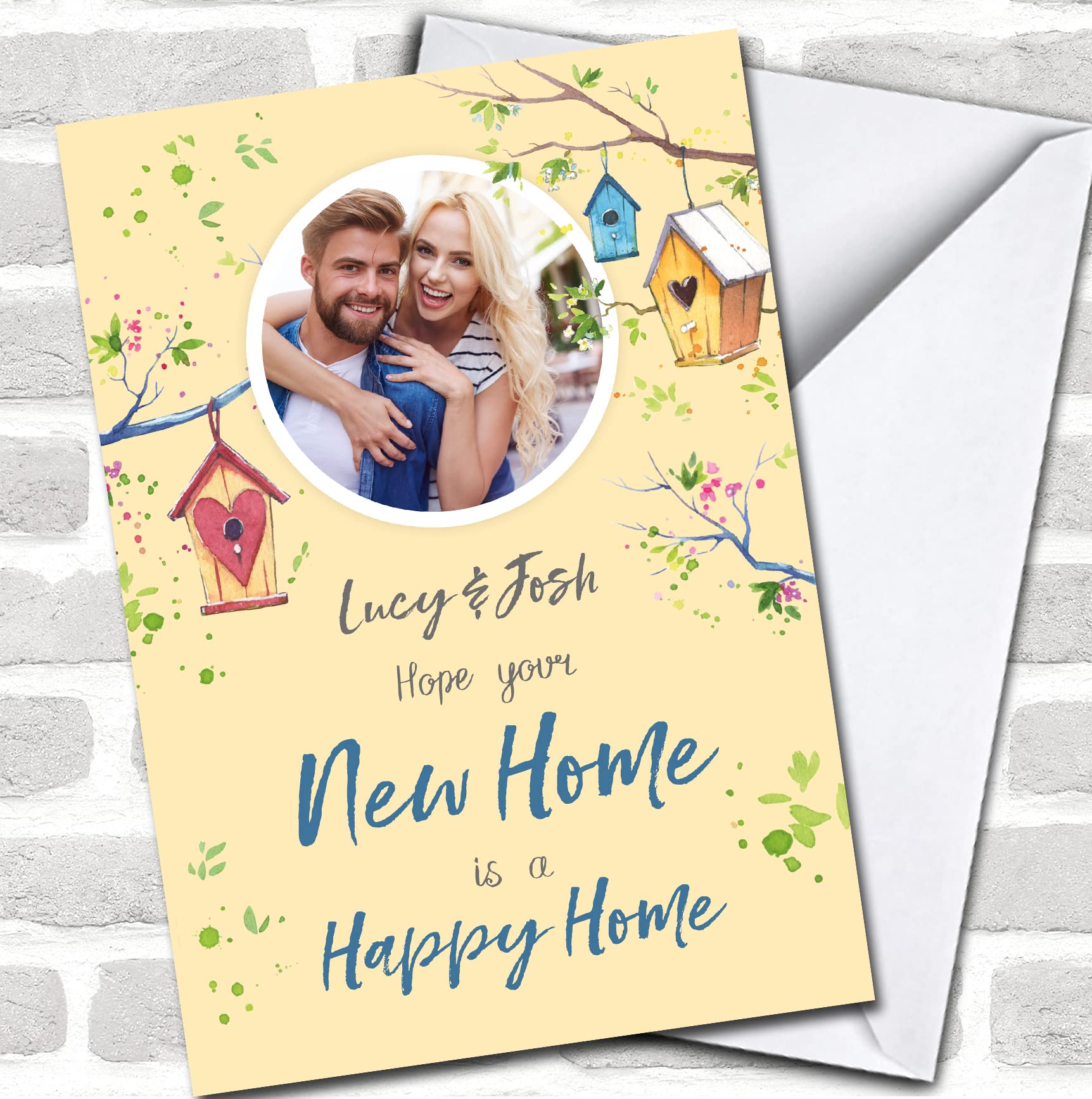Hope Your New Home is A Happy Home Bird House Photo Names Personalised Card | New Home Card | First Home Card