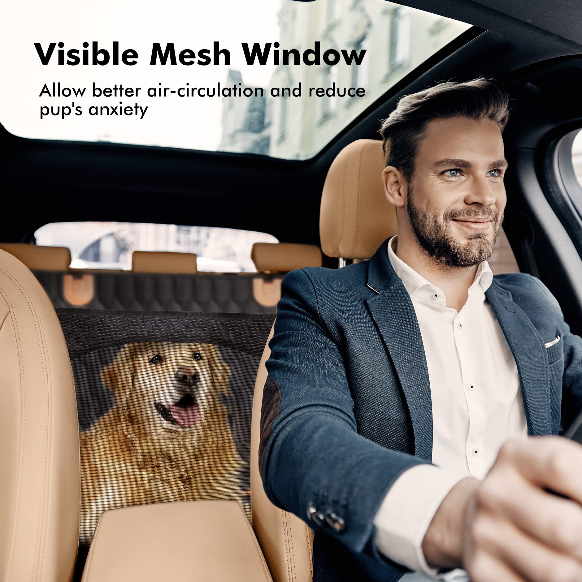 Grand Siège Auto Chien 100 Lb – Hamac Voiture Étanché Pliable 600D Avec Fenêtre Maille Respirante, Pour SUV/Camion