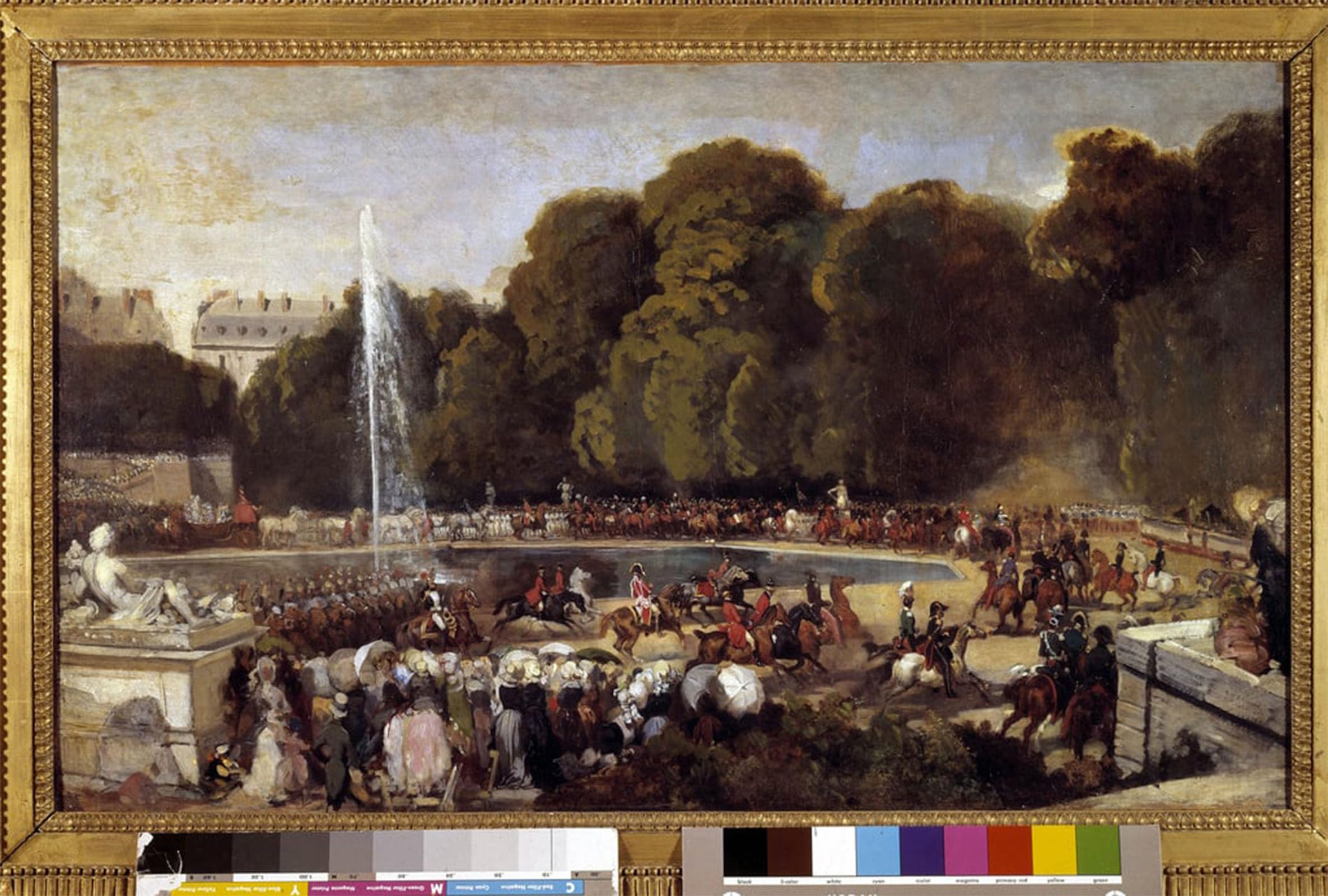 SERENDIPITP Vintage Wall Art Canvas Nordic Poster Canvas Print Picture Entrance of the Duchess of Orleans Helene of Mecklembourg in the Tuileries Garden by Eugene Louis Lami for Home Decor 60x90cm