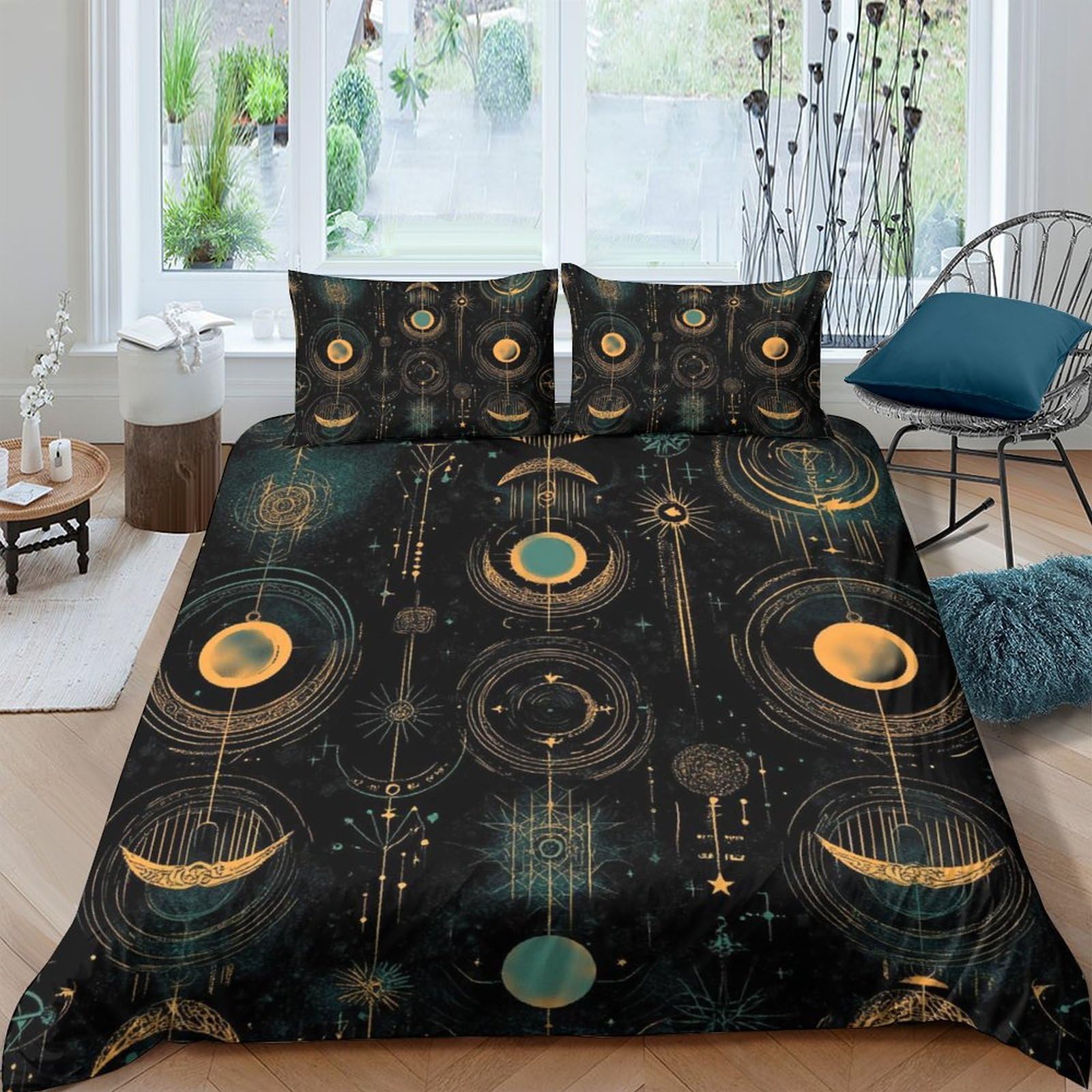 GPLZQXKJNH 3D Printed Celestial Moon Duvet Cover Microfiber Soft Breathable Planetary Bedding Set with 2 Pillowcases for Bedroom Decor Single（135x200cm）