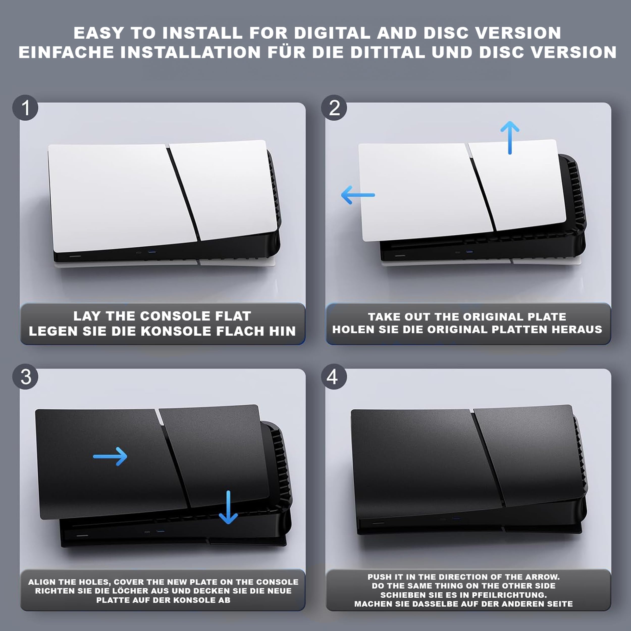 MatoSan Faceplate PS5 Slim - Funda de Repuesto Negra para Disco Playstation 5, Placas Laterales Duras a Prueba de Golpes, Carcasa para Consola, Accesorios de Repuesto (Digital)