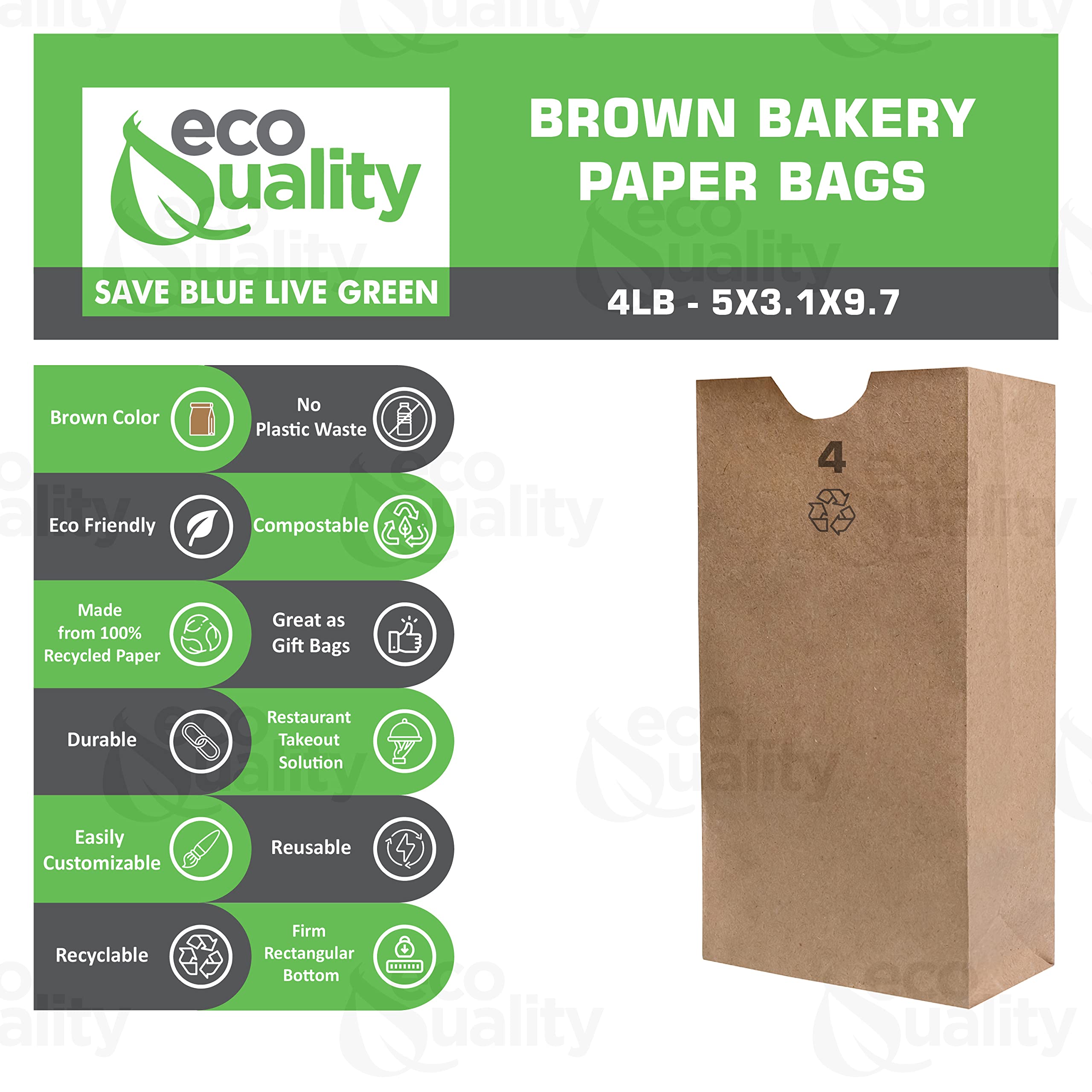 Brown Kraft Paper Bag (4 lb) Small - Paper Lunch Bags, Small Snacks, Gift Bags, Grocery, Merchandise, Party Bags (4 7/8 x 3 x 10 in.) (4 Pound Capacity) by EcoQuality (1000)