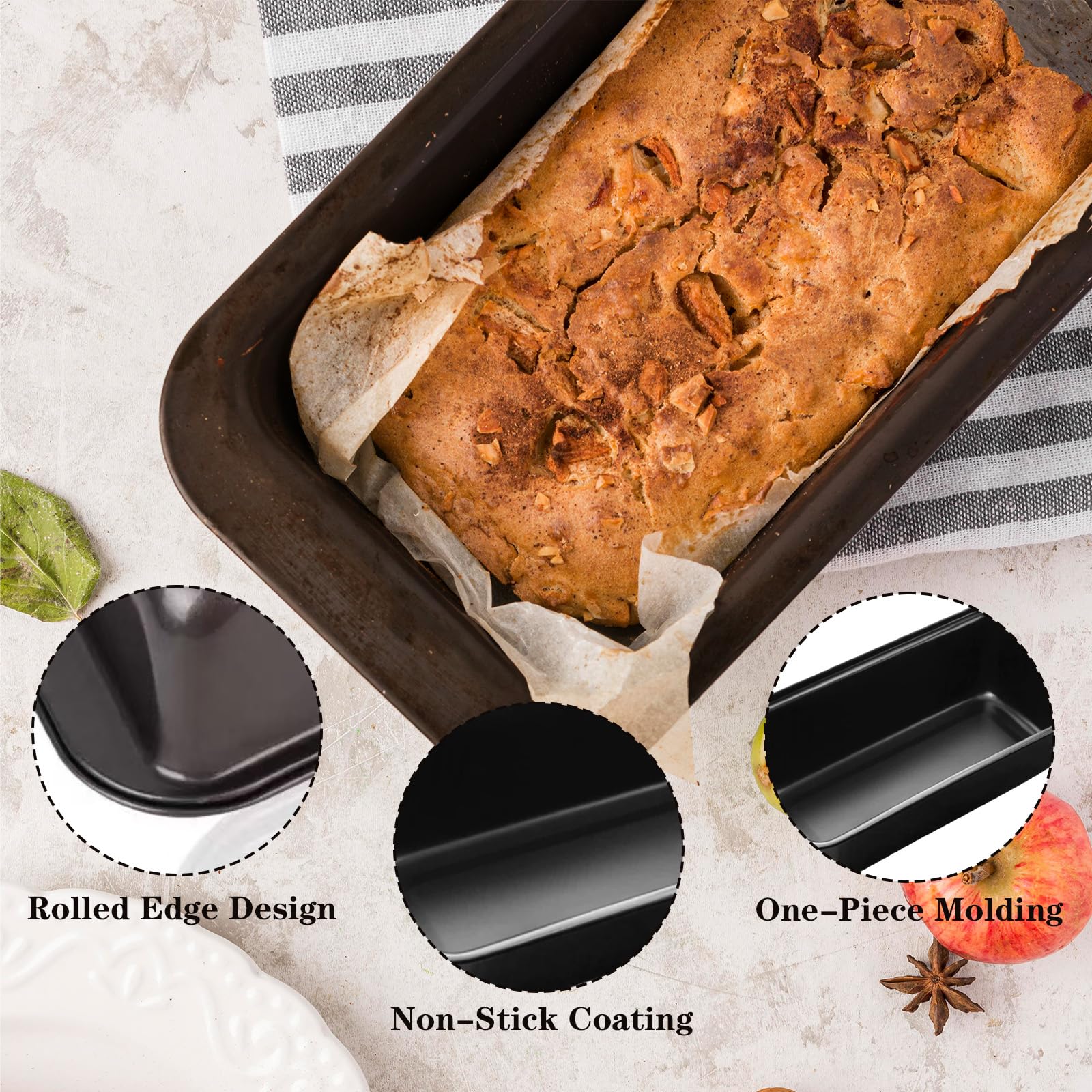 2 Piezas Molde Antiadherente para Pan, Molde Pan Horno, Mold Para Plum Cake Rectangular, Mold para Pan de Acero al Carbono, para Brownies, Tostadas y Pasteles 25.5x13x5.5cm (Gris)