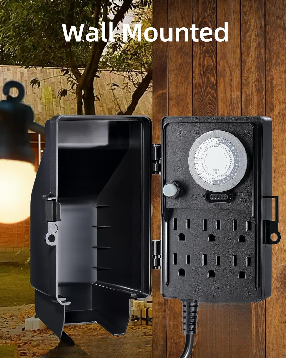 Outdoor Power Stake Timer, 24-Hour Mechanical Timer | 6FT Extension Cord, Electrical Power Strip Weatherproof, Multiple Outlet Plug for Patio Lights, ETL Listed