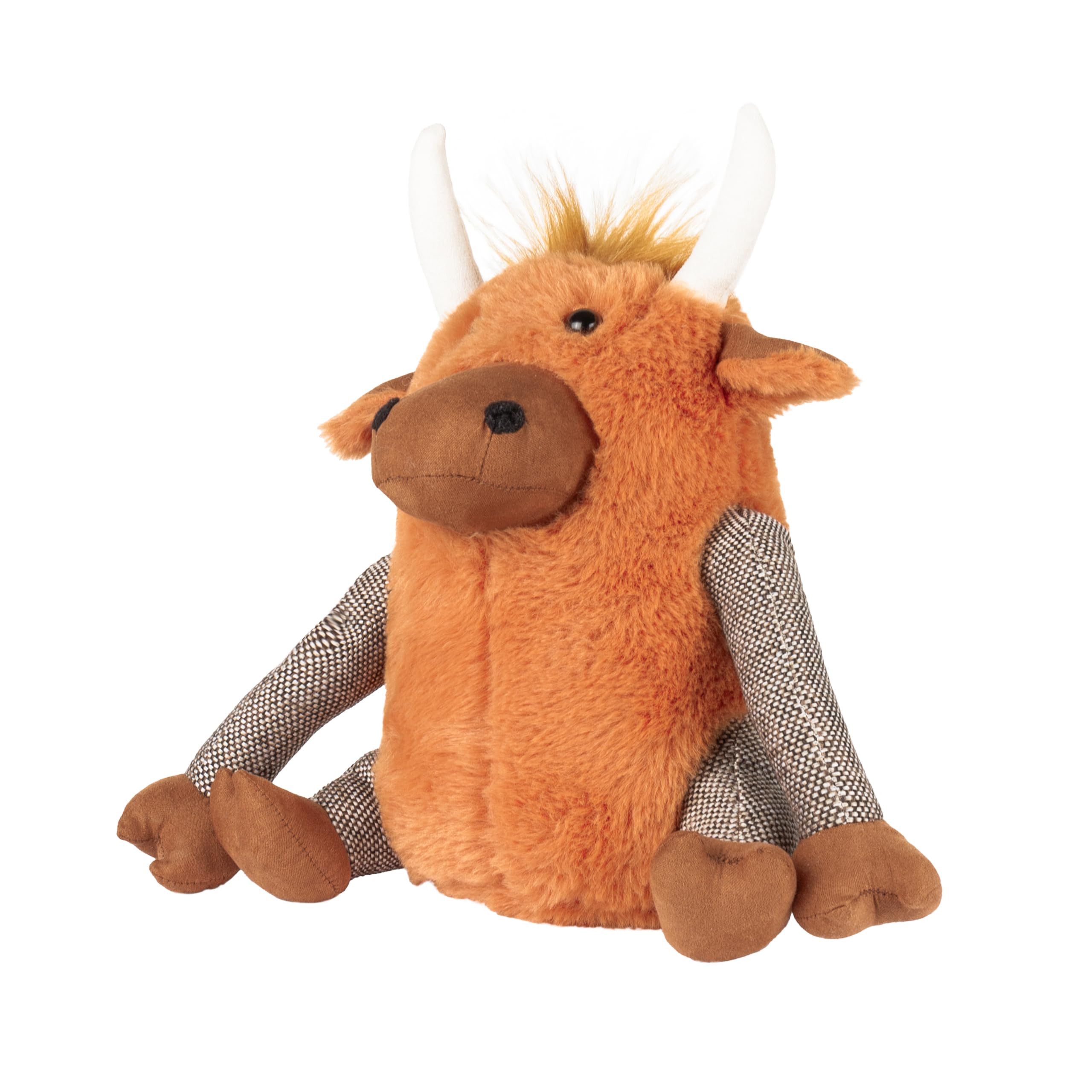 furn. Angus Doorstop – Orange Highland Cow Faux Fur Weighted Novelty Door Stopper (Ginger – 12x25x25cm)