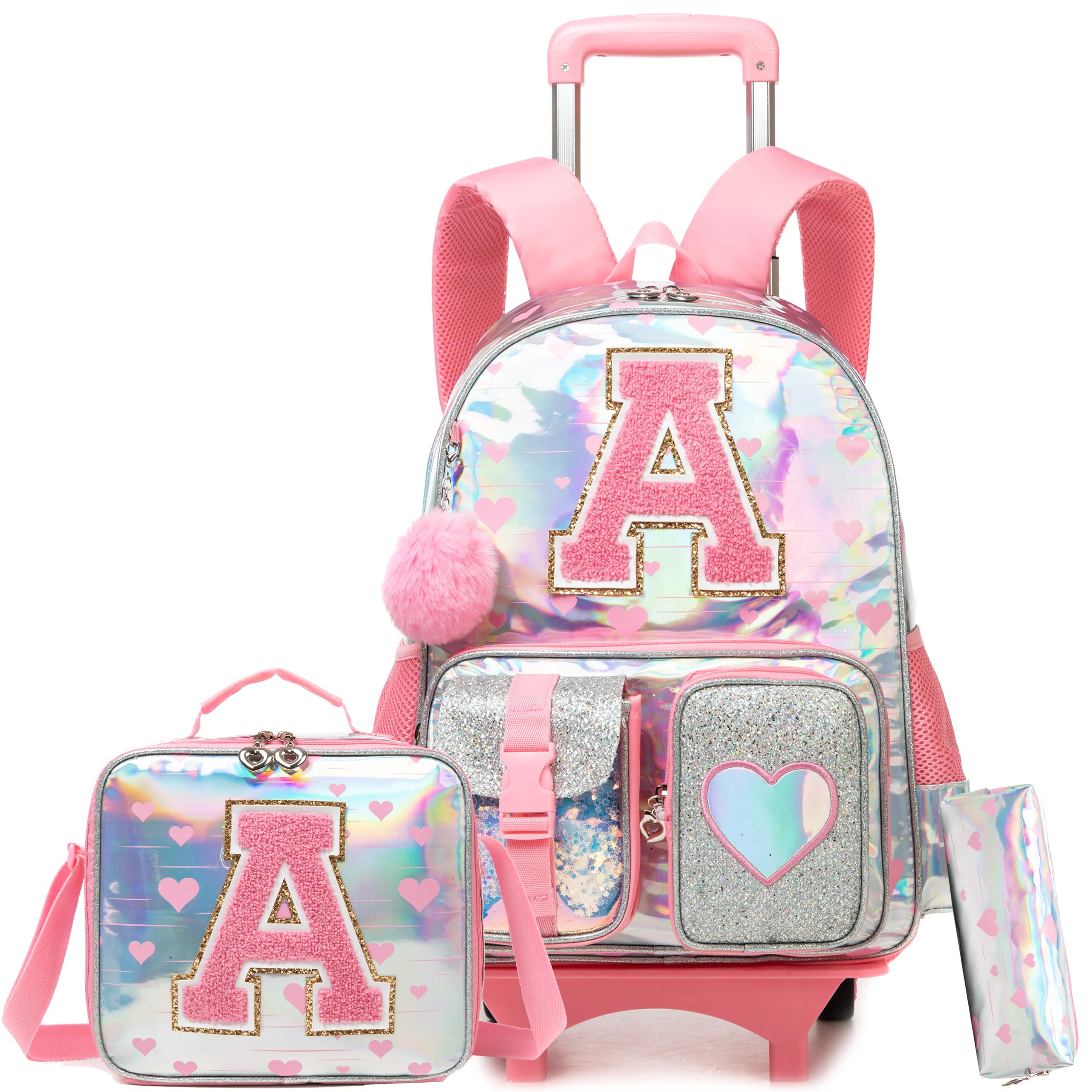 HTgroce Mochila Escolar Con Ruedas Niña Trolley con Bolsa de Almuerzo Estuche