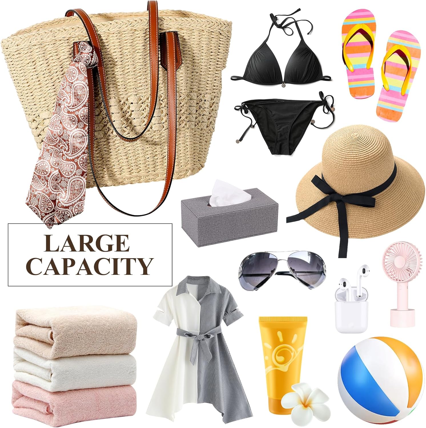 Trifabricy Beach Bags for Women, Summer Straw Bag, Woven Straw Beach Tote Bag Shoulder Handbags - Image 5