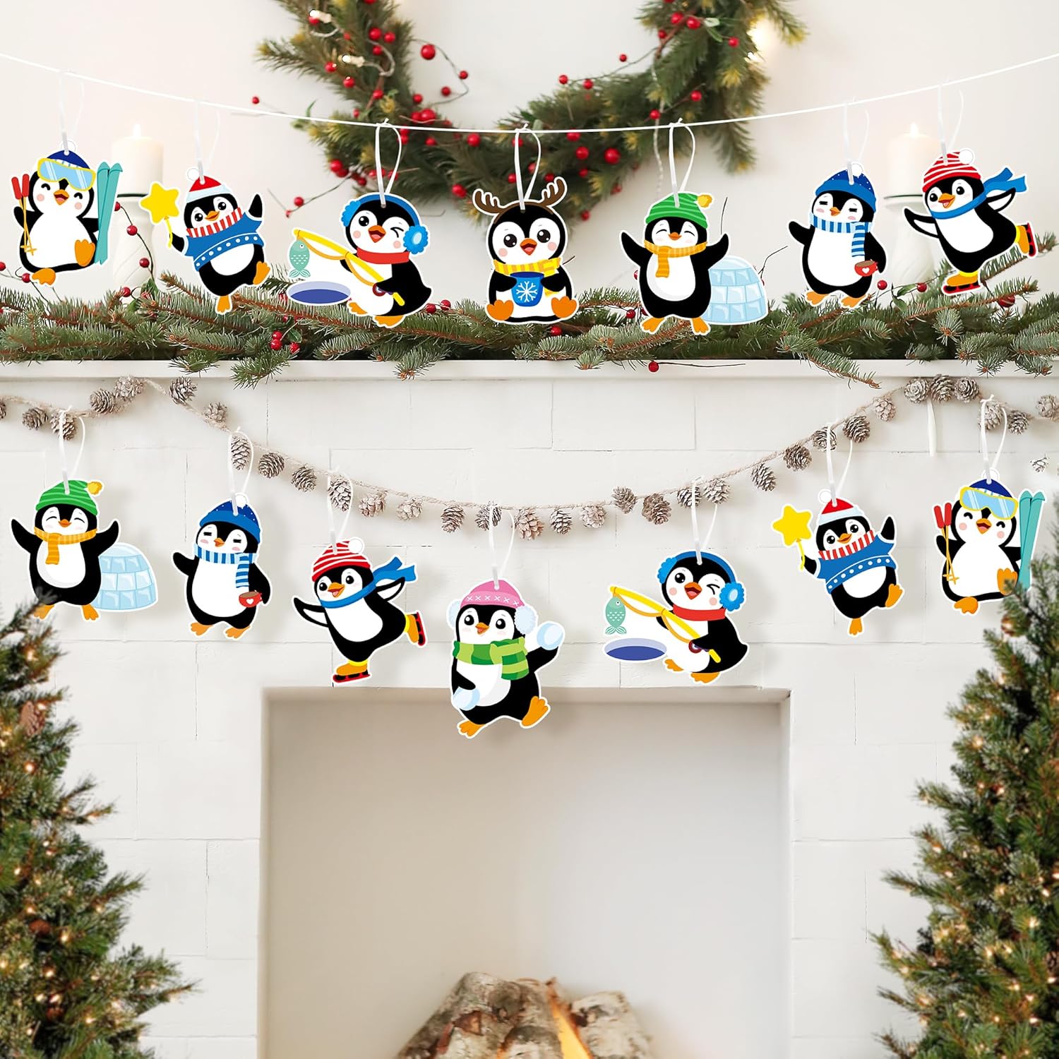 40セット 自分だけの冬のペンギンクラフトを作る - バルククリスマスペンギンステッカーゲーム DIYハンギングオーナメント クラフ