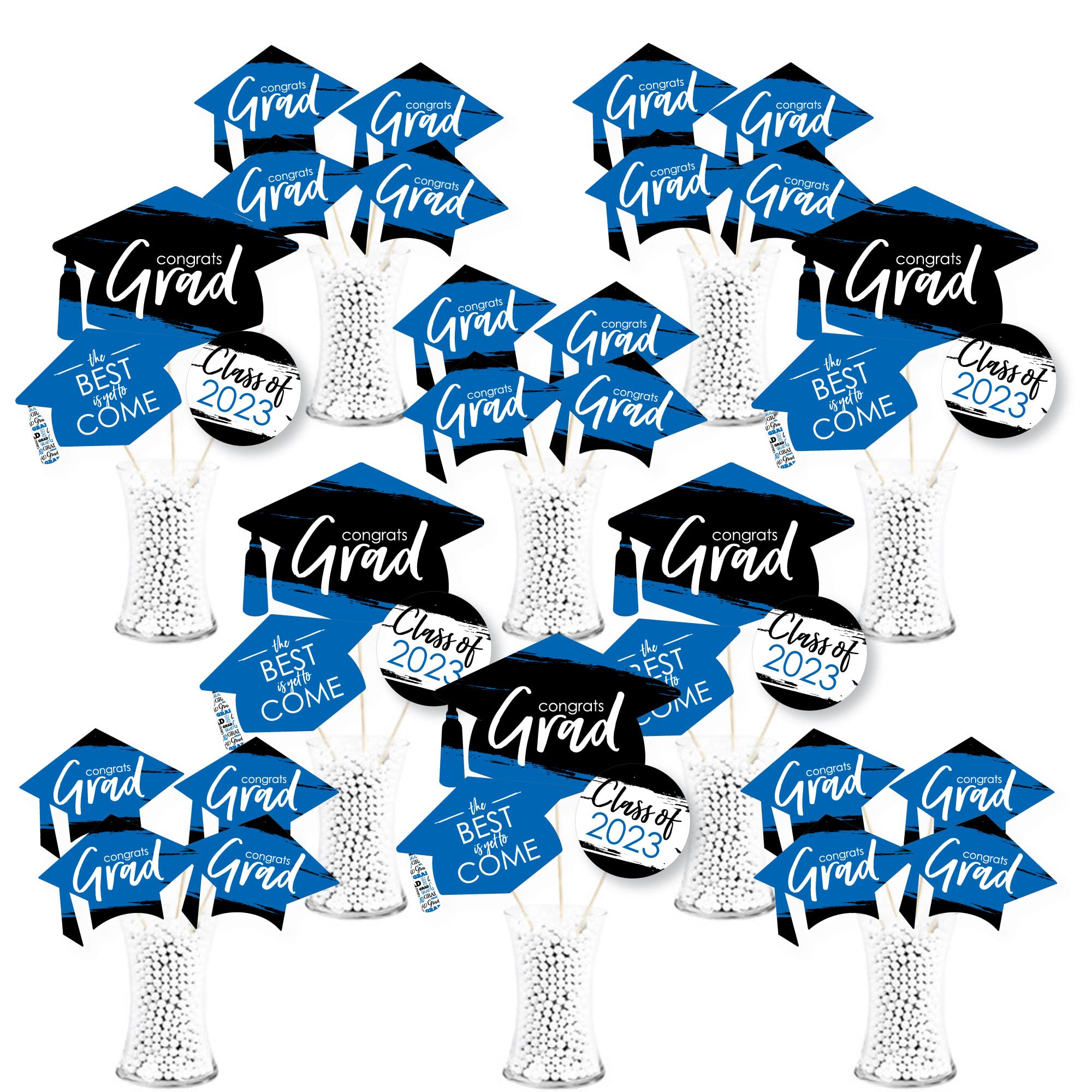 Big Dot of Happiness Blue Grad - Best is Yet to Come - 2020 Royal Blue Graduation Party Centerpiece Sticks - Showstopper Table Toppers - 35 Pieces