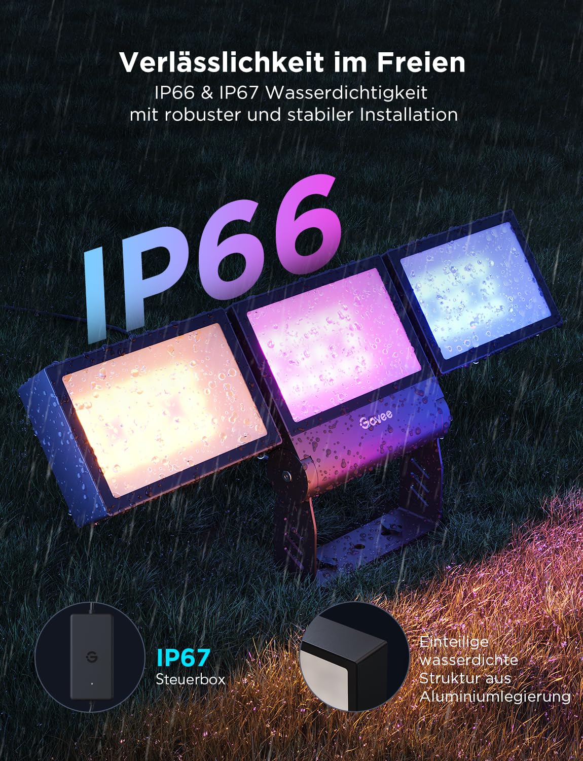 Govee Outdoor Triade LED Strahler, Verstellbar 4500LM Fluter Außen RGBICWW | Smart Flood Lights Funktioniert mit Matter, Alexa & Google Assistant, IP66 Wasserdicht Aluminiumlampe für Garten Sicherheit