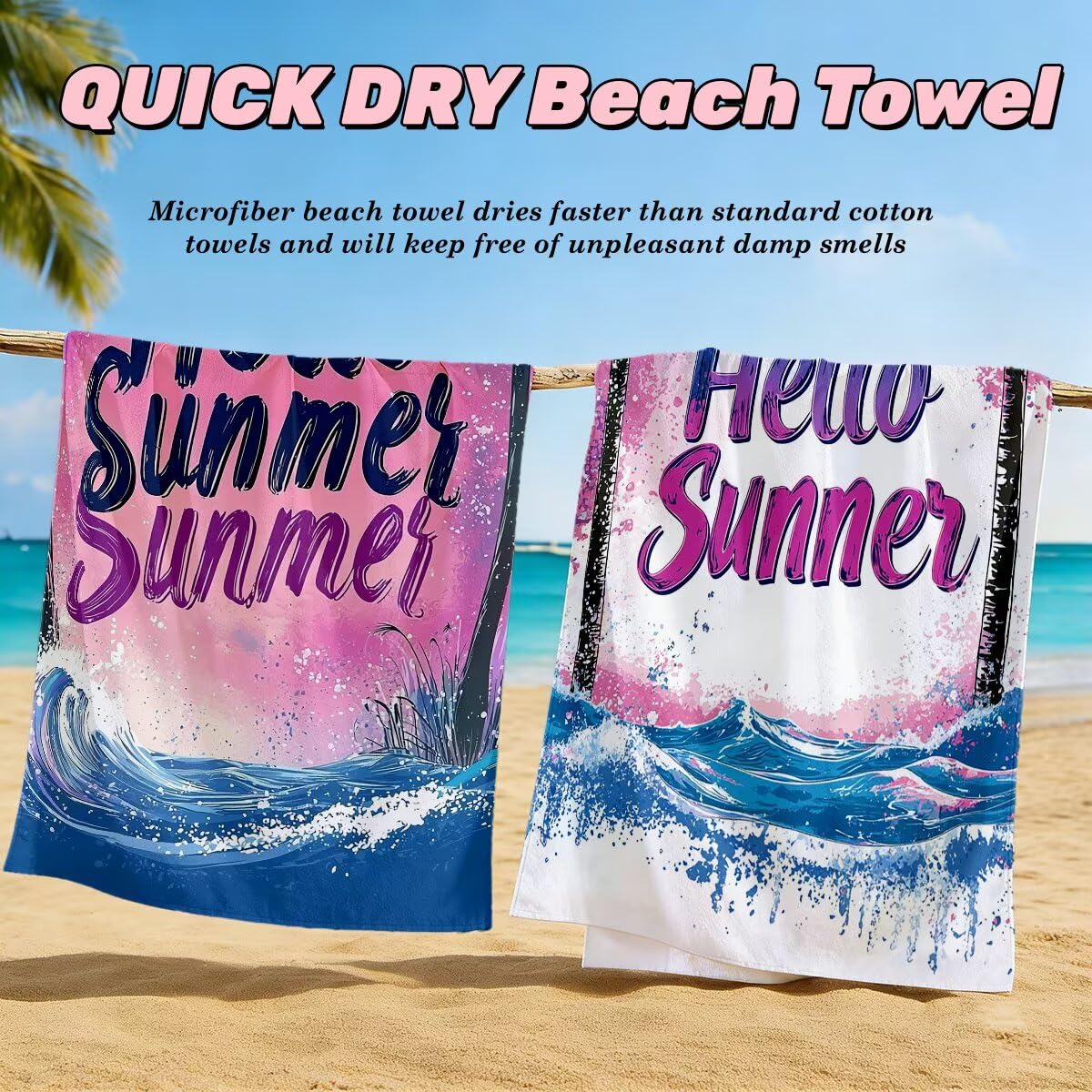 Ręcznik plażowy z mikrofibry, zestaw 2 dużych ręczników kąpielowych 100x200 cm, szybkoschnący ręcznik kąpielowy krajobrazowy, ręczniki plażowe, sportowe ręczniki z mikrofibry do podróży-3880