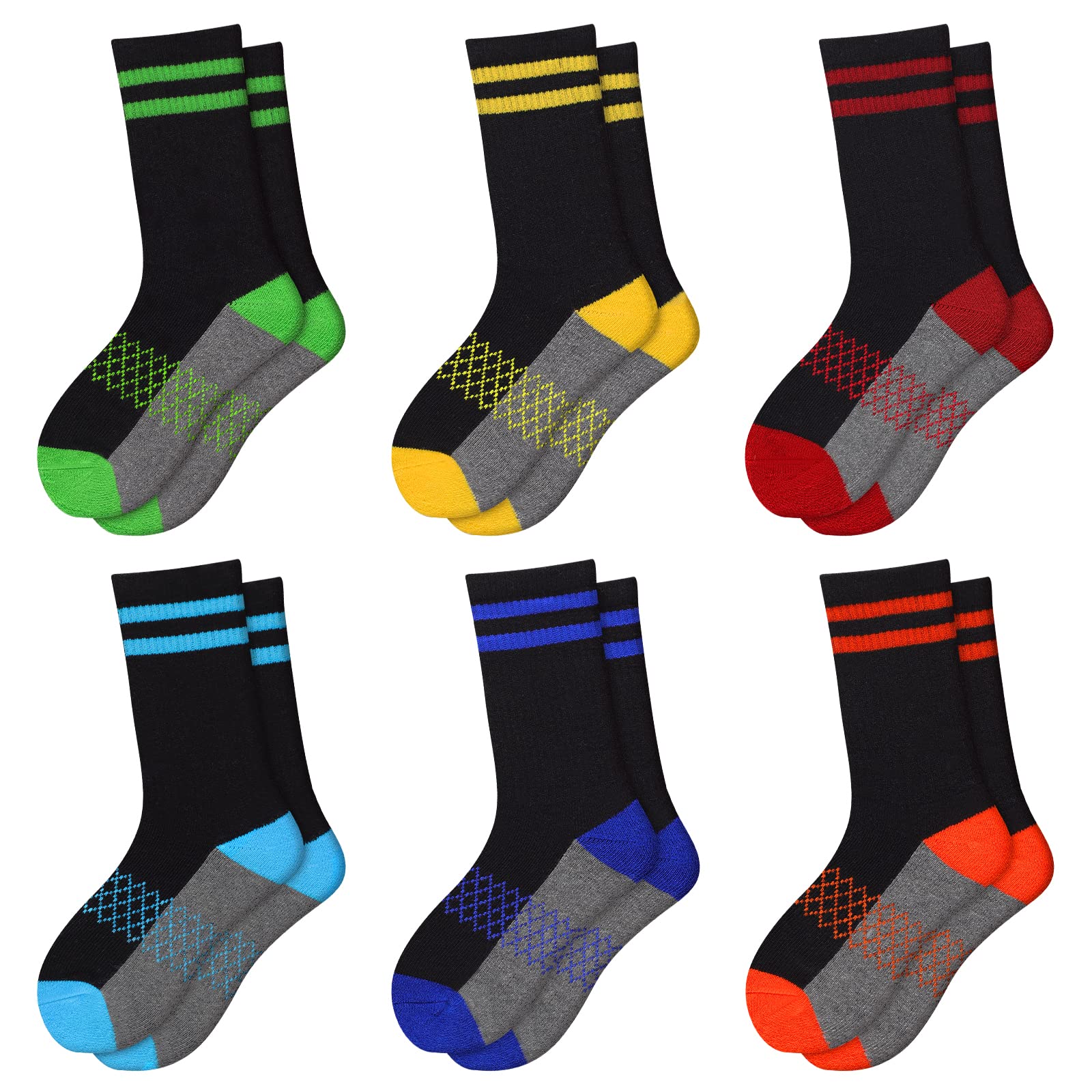 Comfoex Calcetines deportivos de algodón medio acolchados para niños pequeños, 6 pares
