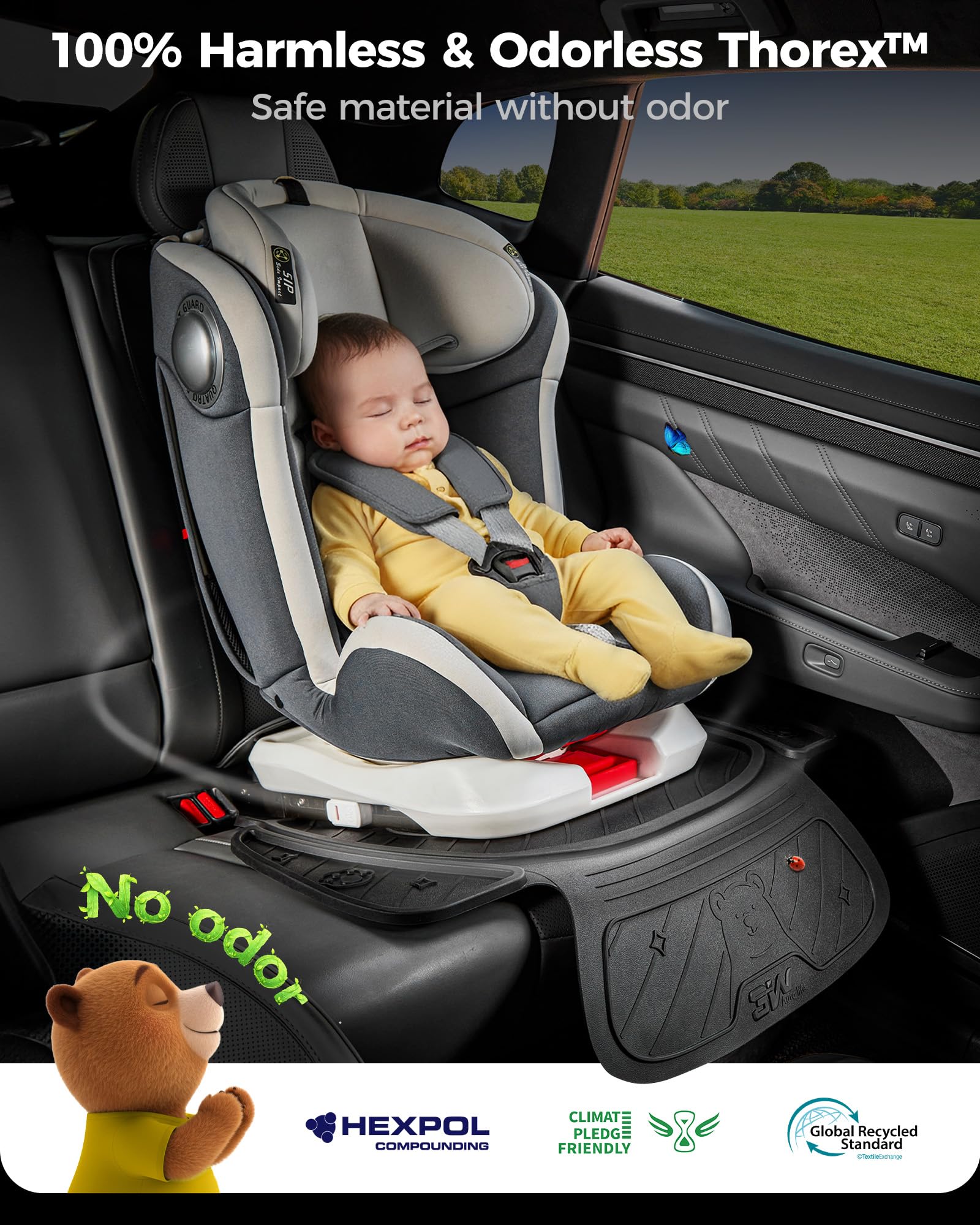 3W ISOFIX podkładka na fotelik samochodowy, uroczy wzór misia, wodoodporna i antypoślizgowa, trwała nakładka na fotel samochodowy, czarna akcesoria samochodowe