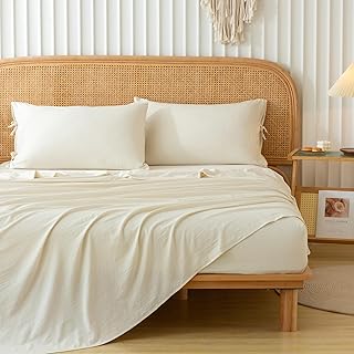 COTTEBED Washed PolyCotton Twin Sheets Sets Clearance, Ultra Soft Bedding Set, 3 Piece Breathable Vintage Durable Deep Pockets Bed Fitted Sheet Up to 15