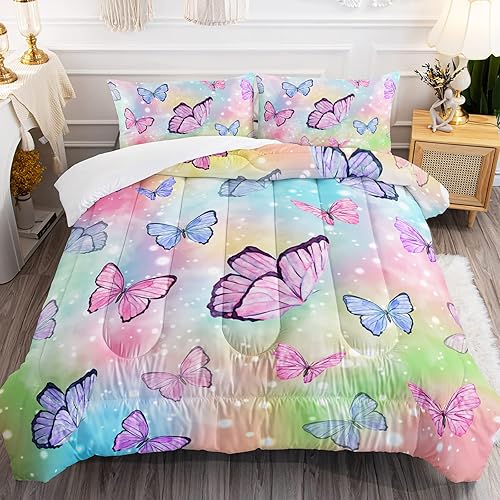 BailiPromise Juego de edredón de mariposa colorido tamaño Queen juego de ropa de cama de mariposa con teñido anudado para niñas y niños juego de
