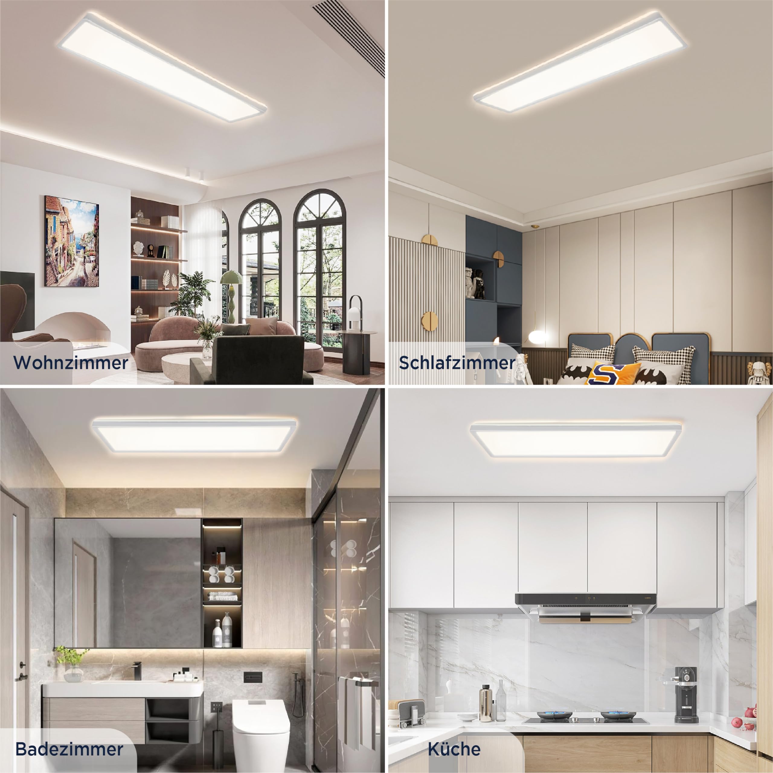 BestLuz LED Deckenleuchte 58x20CM (LxB) Dreistufige Dimmbar Rechteckig Panel 3000LM 24W IP44 Neutralweiß 4000K mit Backlight für Badezimmer Küche Wohnzimmer Schlafzimmer, Ultra Dünn (2 Stück)