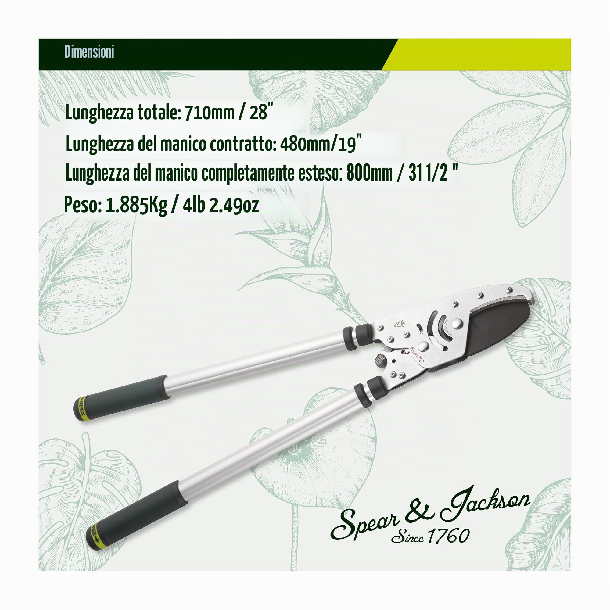 Spear & Jackson 8290KEW Troncarami telescopico a cricchetto Razorsharp della collezione Kew Gardens Razorsharp