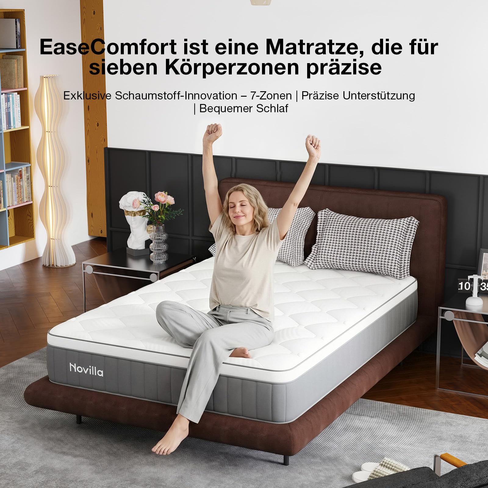 Novilla Matratze 180x200 cm, 22 cm Höhe Härtegrad H4 Kühlende & atmungsaktive 7-Zonen Kaltschaummatratze, Memoryschaum & Komfortschaum Rollmatratze, Oeko-TEX Zertifiziert atmungsaktiver Bezug
