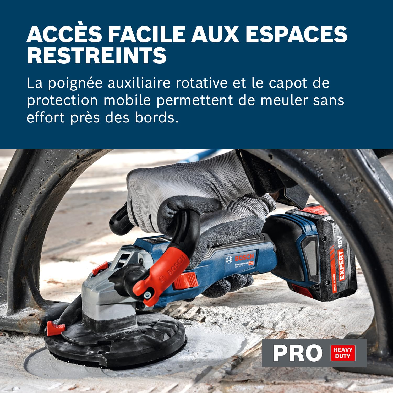 Bosch Professional 18V System ponceuse à béton sans-fil GBR 18V-15 S (avec L-BOXX 238, meule assiette diamantée, clé à ergots, brosse couronne de rechange en deux parties)