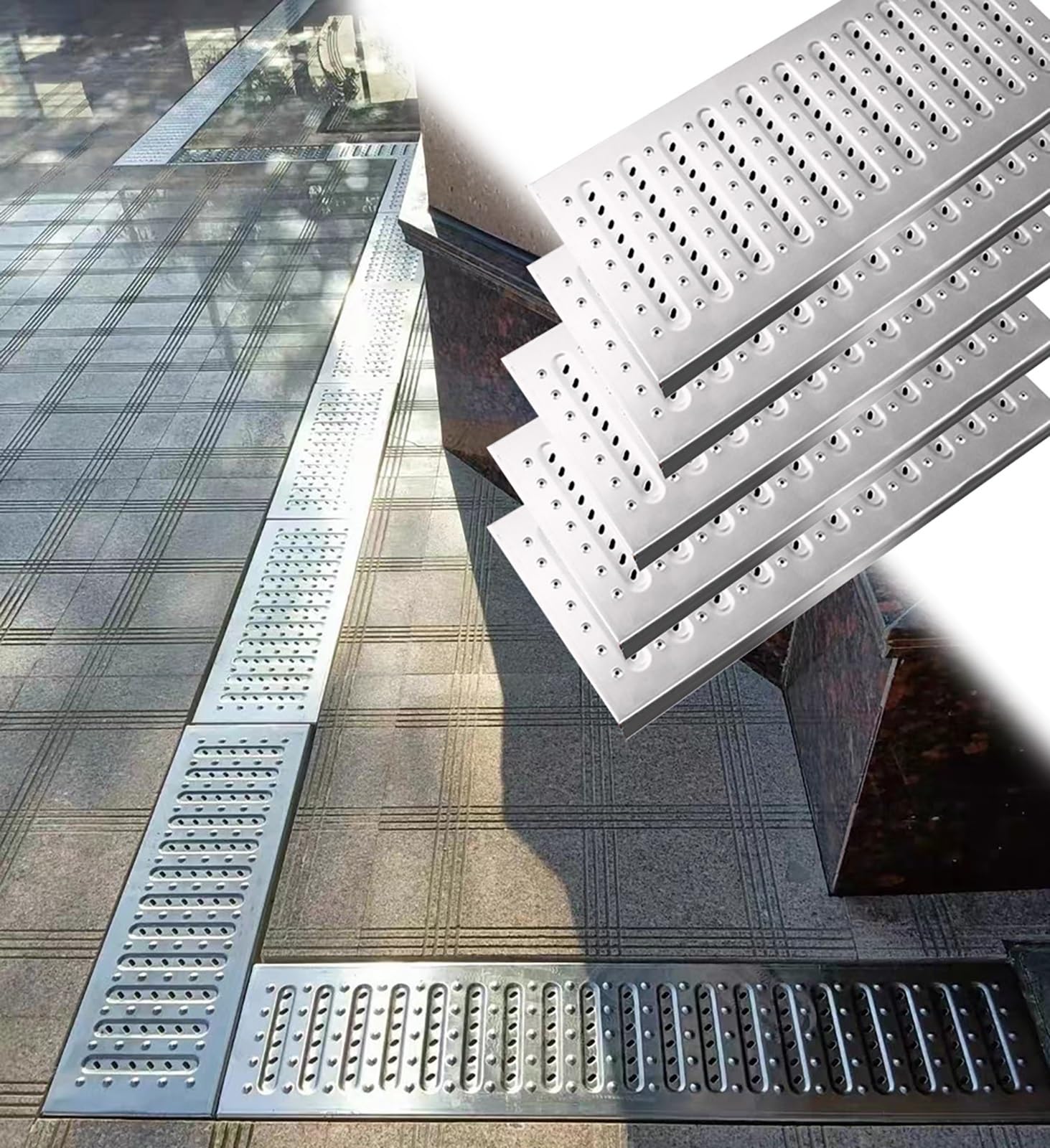Grille de drainage anti-glissade en acier inoxydable contre l'eau stagnante