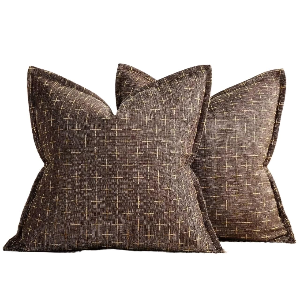 IUVYTA Chenille Pillow Covers Pillow Covers Set of 2 Soft Polyester Textured with Flange Edge Cozy Farmhouse Throw for Couch Sofa(Color3,550x550mm)