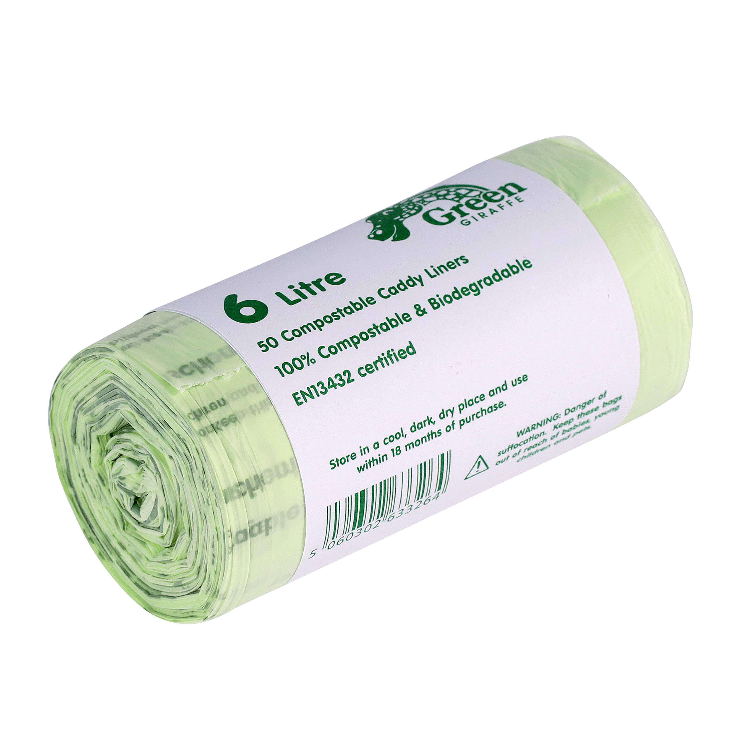 All-Green Green Giraffe 6L Compostable Kitchen Caddy Liners - Food Waste Bin Liners - 1 Roll - 50 Bags