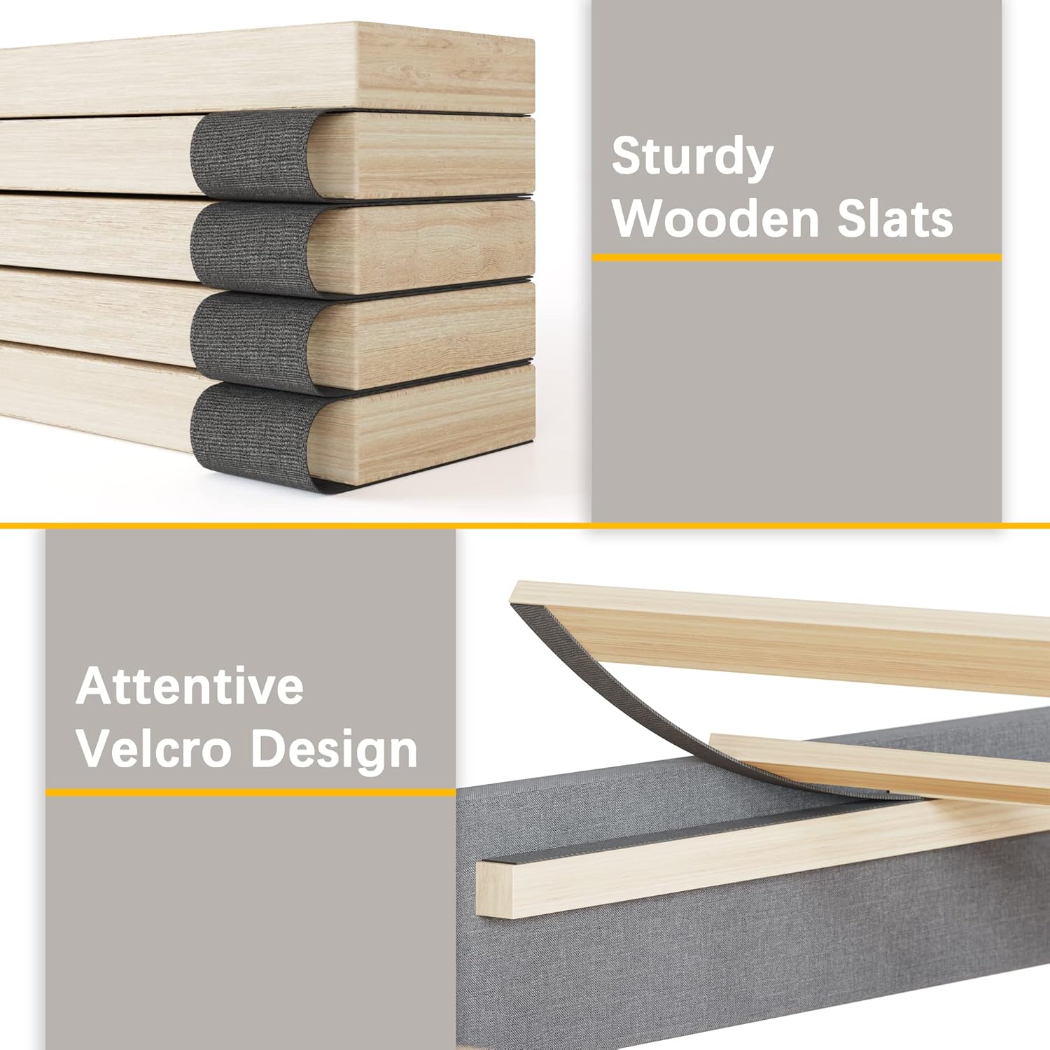 Close-up of sturdy wooden slats with Velcro design for easy installation