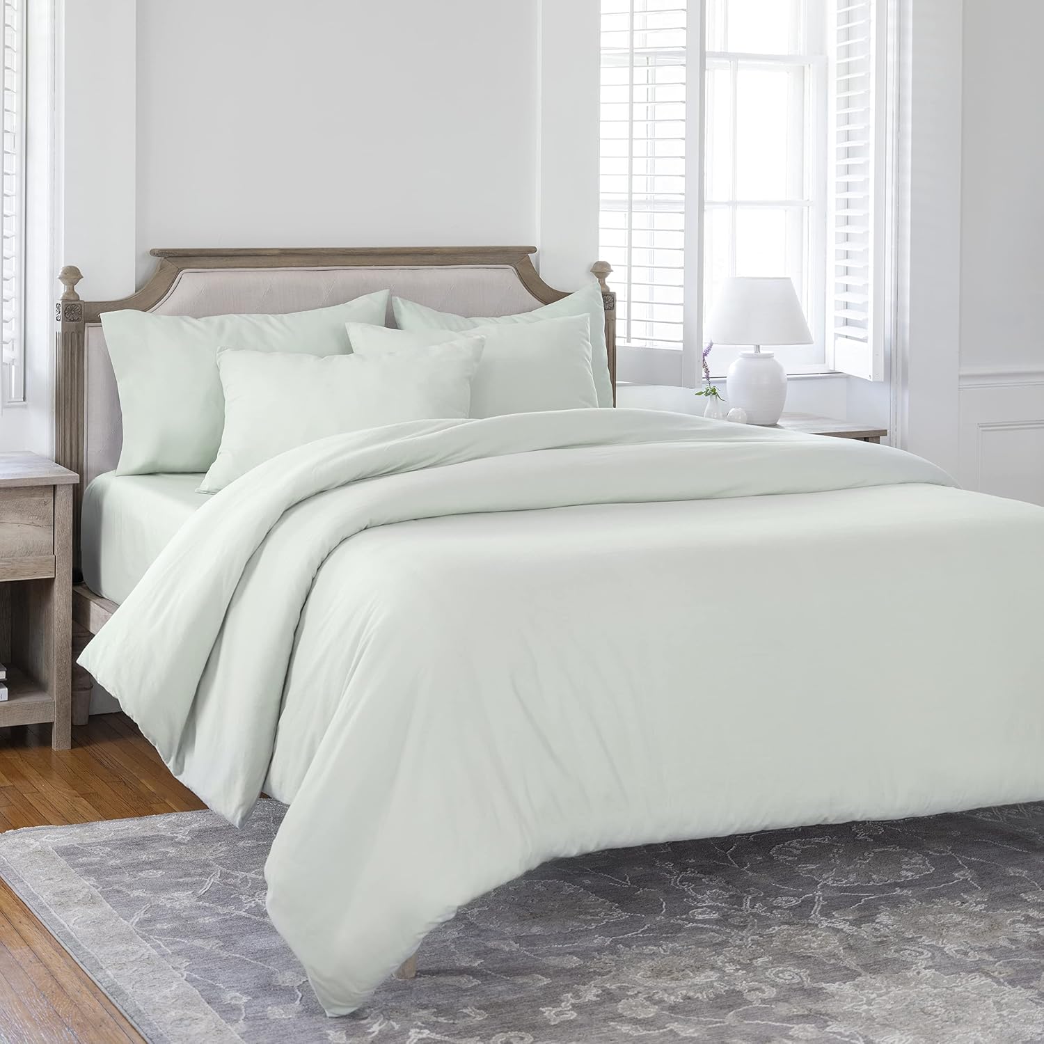 Welhome Luxurious Hunter Cotton Linen Percale Solid Bedding Duvet Cover 3-Piece Set with Pillowcase Shams | Sea Foam | Full/Queen| 92"x96" | Soothing Soft | Breathable | Lightweight | Durable