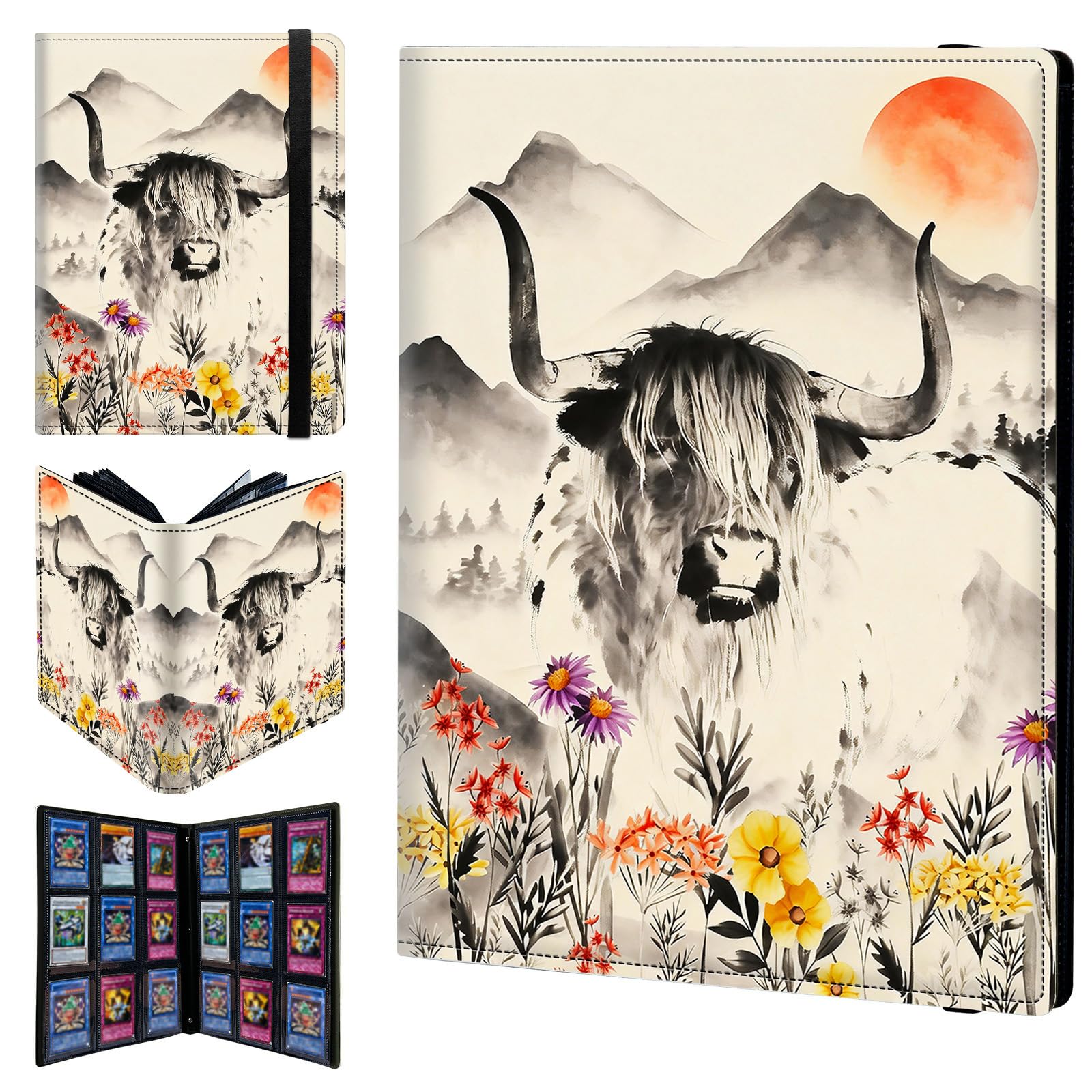 9 Pocket Trading Card Binder 900 Side Loading Pocket Album with Mountain Cow Flowers Pattern Design Card Binder for Sports Cards & Game Cards — image 1