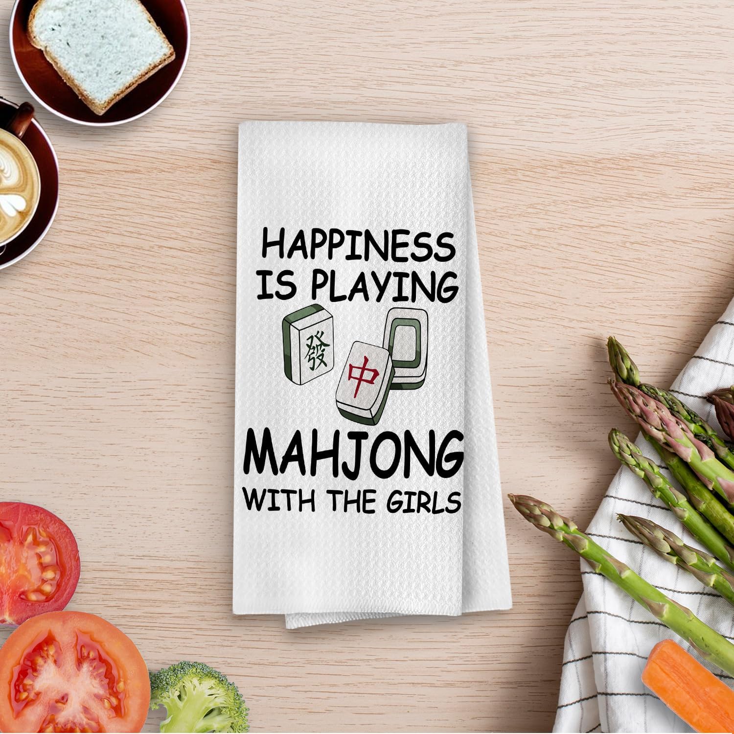 Mahjong Gifts Dish Towels - Mahjong Waffle Weave Kitchen Towels, Mah Jong Decorative Hand Tea Towel, Hostess Gifts, 16×24 Inches