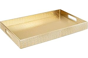18x12 inch Decorative Serving Tray in Gold Alligator Faux Leather