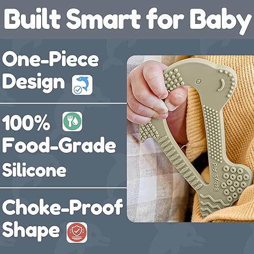 Miniatura 3 de Juguete de dentición para bebés, 8 texturas para aliviar el dolor, mordedores de silicona de delfín para bebés, fácil de sostener, masticar y