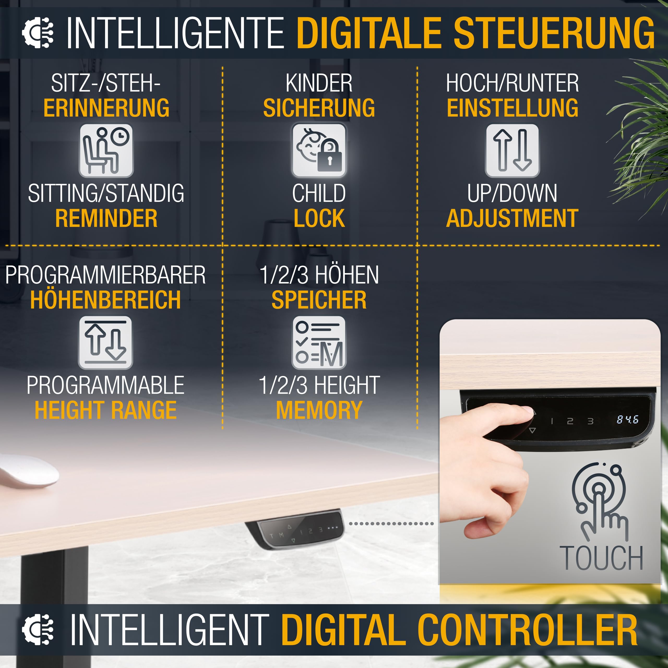 RICOO Höhenverstellbarer Schreibtisch elektrisch WM0623-B Bürotisch Gestell mit 2 Motoren ohne Tischplatte Computer Tisch Büro Arbeitstisch Rahmen schwarz